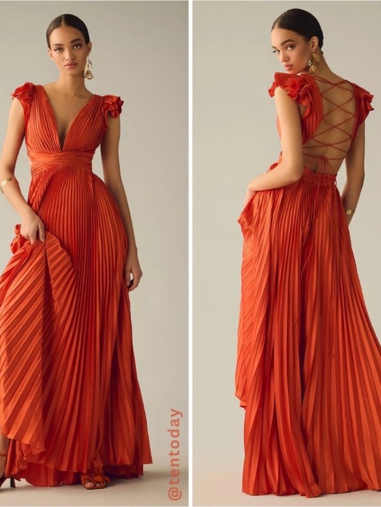 Mac Duggal Dresses & Skirts - Mac Duggal Vibrant Orange Pleated Maxi Gown - worn once